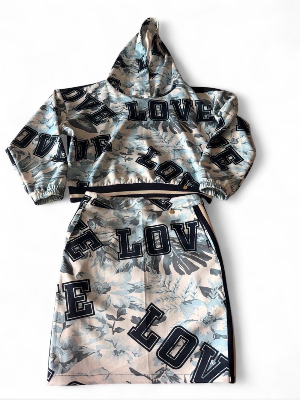 Rinascimento Light Blue Floral 'LOVE' Hooded Set